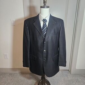 Baumler 46R Suit Blazer Men 46R Silk Wool Blend Charcoal Blue‎ Plaid Italy